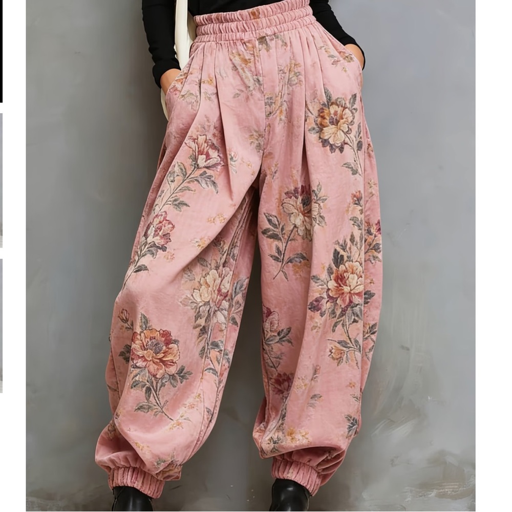 NEW Boho Pink Floral SATIN jogger pants - Picture 1 of 13